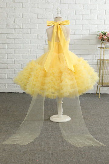 Vestido amarelo halter flor menina